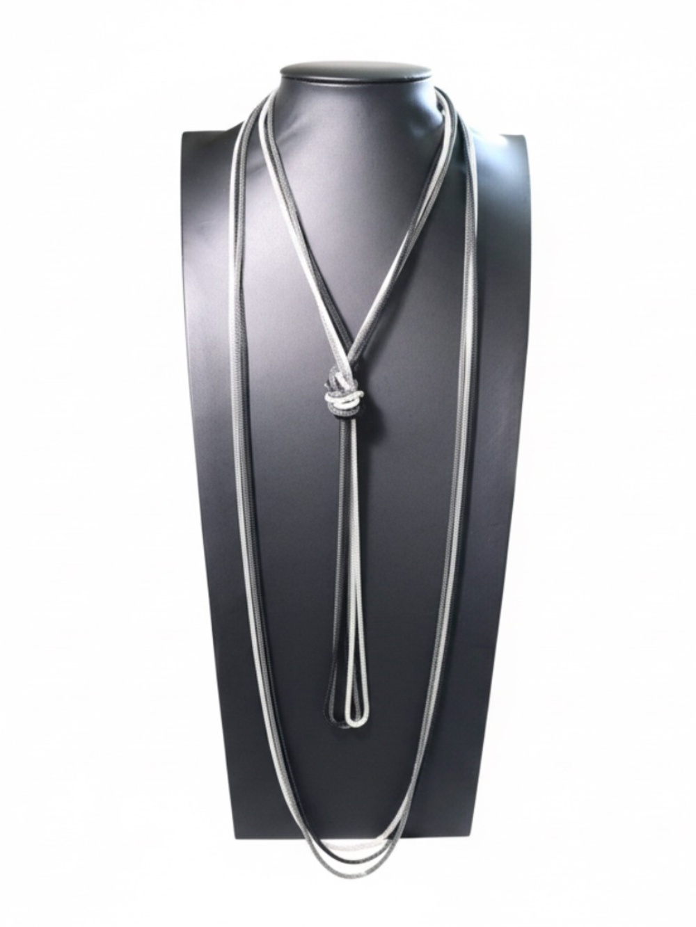 Womens Mesh Black Silver Gray Mesh 3-in-1 Long Necklace